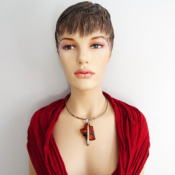 Modernist Freeform Amber Pendant With 925 Sterling Silver Omega Wire - Rare Gift - Picture 3 of 16